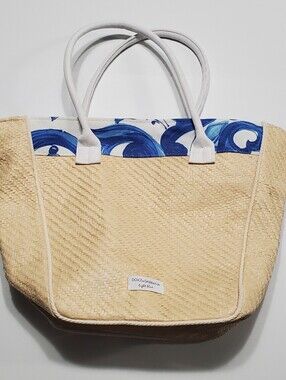 Dolce & Gabbana Light Blue Promotional Woven Straw Tote bag With White handles